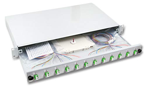 Spleißbox von InS 19“/HE ausziehbar komplett bestückt und spleißfertig vorbereitet (OM5 6X LC Duplex) von INS