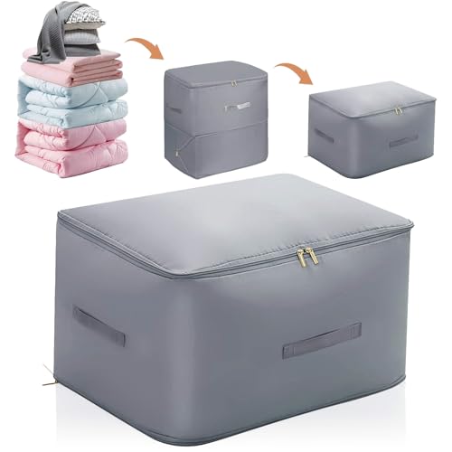 INSANYJ Groß Aufbewahrungstasche, Selbstkomprimierender Organizer Ultra Platzsparender, 2025 Upgrade Selbstkompressions-Organizer für Bettdecken Kleidung Decken (Grau, L 52x42x30CM) von INSANYJ