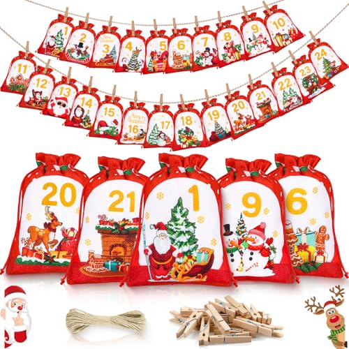 Adventskalender zum Befüllen 2024 Groß für Kinder Frauen Männer, Weihnachtskalender Adventskalender Selber Befüllen 24 Stoffbeutel, DIY Adventskalender Säckchen Stoff Tüten mit Holzklammern, Kordel Adventskalender zum Befüllen 2024 Groß für Kinder Frauen Männer, Weihnachtskalender Adventskalender Selber Befüllen 24 Stoffbeutel, DIY Adventskalender Säckchen Stoff Tüten mit Holzklammern, Kordel von INSCN
