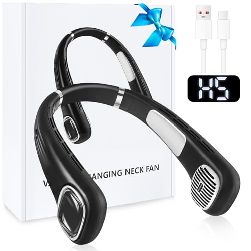 USB Ventilator Hals Akku Leise Stark mit LCD, Nackenventilator Tragbarer Klein 5 Stufen 360° Verstellbar, Halsventilatoren Aufladbar Mini Nacken Ventilator für Unterwegs Reise Camping Büro Schwarz von INSCN