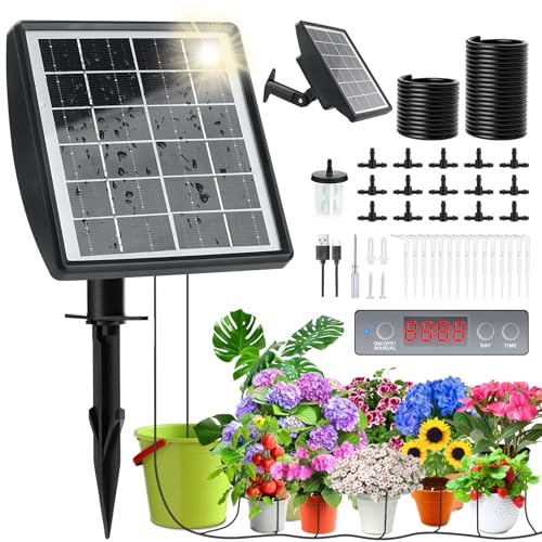 Solar Bewässerungssystem 2025, Automatische BewäSserung Zimmerpflanzen eingebauter Timer mit 15m Tropfschlauch, Tröpfchenbewässerung Solar für Kübelpflanzen Pflanzen Balkon Hochbeet Gewächshaus Garten von INSCN