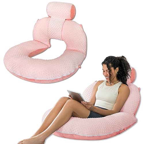 INSEN Lesekissen, Rückenkissen zum Sitzen im Bett zum Lesen, Krankenschwester & Entspannen, Lesekissen für Erwachsene, Mütter & Kinder, Sit-Up-Kissen für Bett (Upgrade-Dot Velvet-Pink, Upgraded) von INSEN