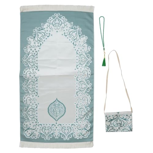 INSEOWI Gebetsteppich-Set für Muslime, mit Gebetsperlen, elegante Ramadans-Matte mit islamischen Drucken, Urlaub, Partys, Geschenk, Teppichmatte von INSEOWI