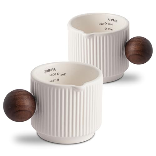 INSETLAN Keramik Espresso Messbecher 2er-Set, 90ml Espressotassen mit Griff Dickwandig, Langlebige Hitzebeständige Keramik, Doppeltausen-Espresso Messbecher für Kaffee, Milch, Flüssigkeit (Weiß) von INSETLAN