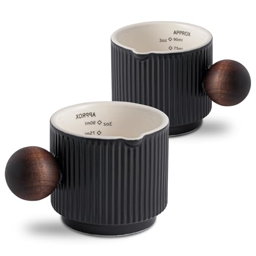 INSETLAN Keramik Espresso Messbecher 2er-Set, 90ml Espressotassen mit Griff Dickwandig, Langlebige Hitzebeständige Keramik, Doppeltausen-Espresso Messbecher für Kaffee, Milch, Flüssigkeit (Schwarz) von INSETLAN