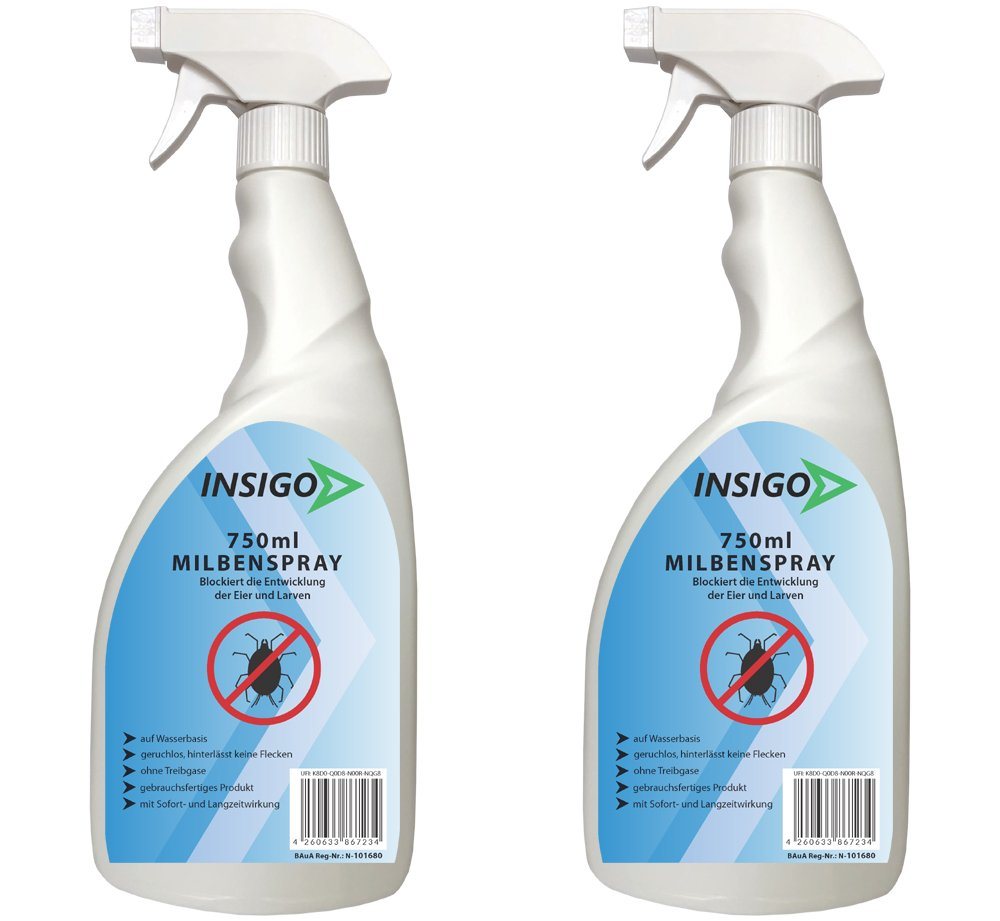 INSIGO Insektenspray Anti Milben-Spray Milben-Mittel Ungezieferspray, 1.5 l, auf Wasserbasis, geruchsarm, brennt / ätzt nicht, mit Langzeitwirkung von INSIGO