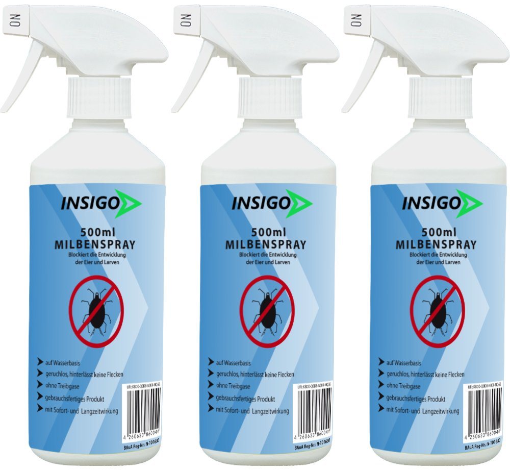 INSIGO Insektenspray Anti Milben-Spray Milben-Mittel Ungezieferspray, 1.5 l, auf Wasserbasis, geruchsarm, brennt / ätzt nicht, mit Langzeitwirkung von INSIGO