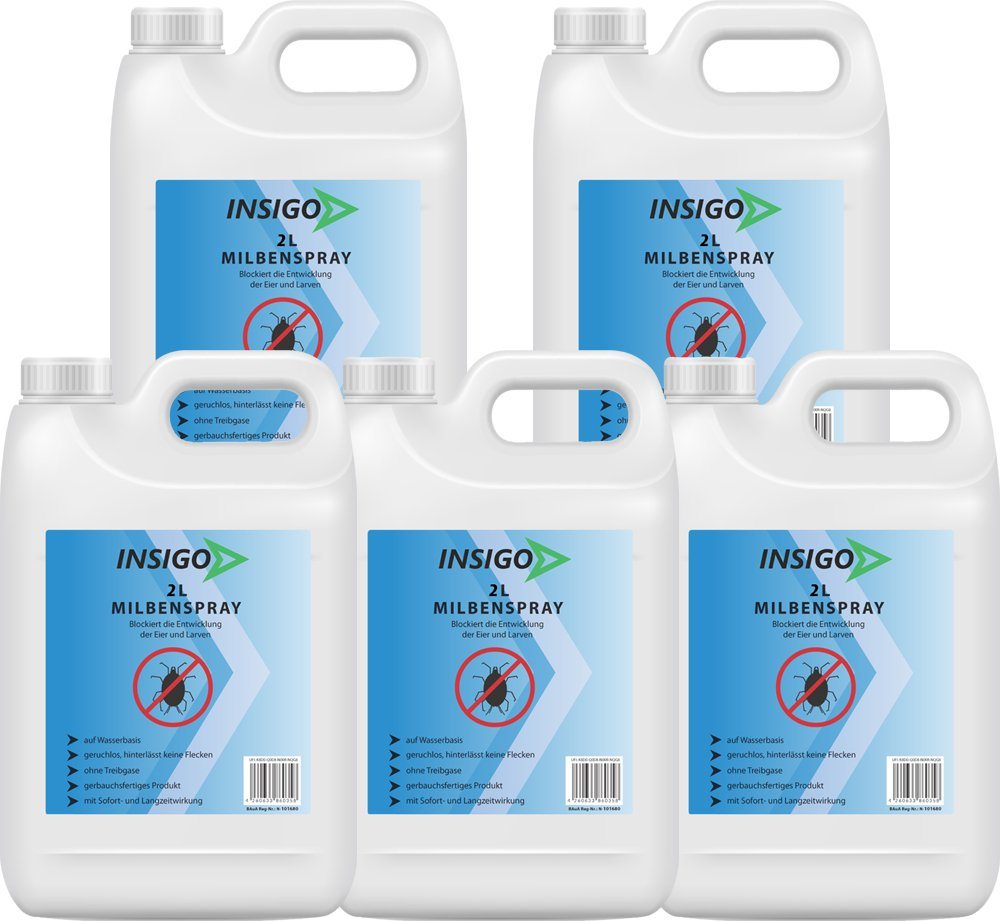 INSIGO Insektenspray Anti Milben-Spray Milben-Mittel Ungezieferspray, 10 l, auf Wasserbasis, geruchsarm, brennt / ätzt nicht, mit Langzeitwirkung von INSIGO