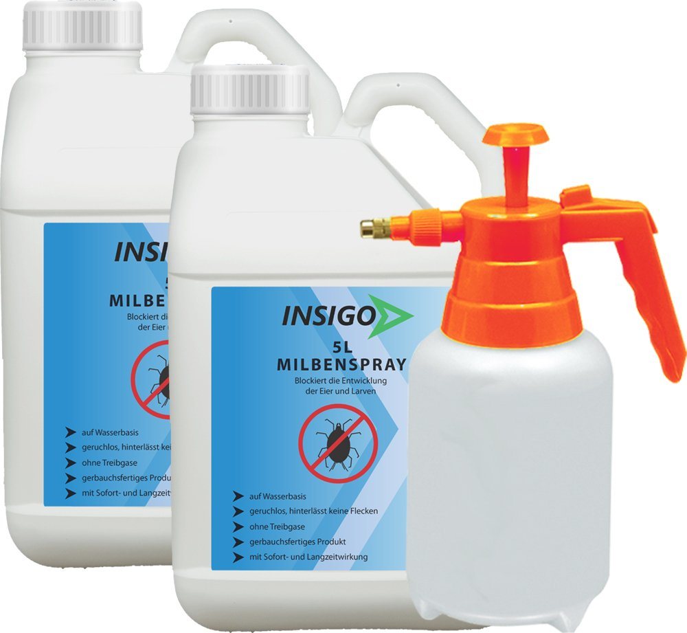 INSIGO Insektenspray Anti Milben-Spray Milben-Mittel Ungezieferspray, 10 l, auf Wasserbasis, geruchsarm, brennt / ätzt nicht, mit Langzeitwirkung von INSIGO