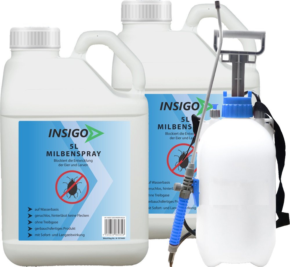 INSIGO Insektenspray Anti Milben-Spray Milben-Mittel Ungezieferspray, 10 l, auf Wasserbasis, geruchsarm, brennt / ätzt nicht, mit Langzeitwirkung von INSIGO