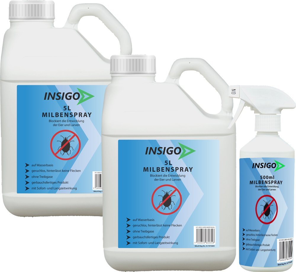 INSIGO Insektenspray Anti Milben-Spray Milben-Mittel Ungezieferspray, 10.5 l, auf Wasserbasis, geruchsarm, brennt / ätzt nicht, mit Langzeitwirkung von INSIGO