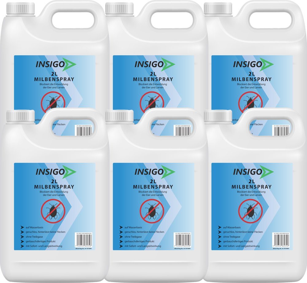 INSIGO Insektenspray Anti Milben-Spray Milben-Mittel Ungezieferspray, 12 l, auf Wasserbasis, geruchsarm, brennt / ätzt nicht, mit Langzeitwirkung von INSIGO