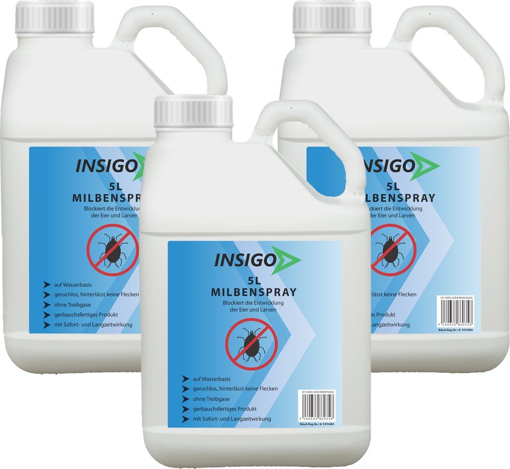 INSIGO Insektenspray Anti Milben-Spray Milben-Mittel Ungezieferspray, 15 l, auf Wasserbasis, geruchsarm, brennt / ätzt nicht, mit Langzeitwirkung von INSIGO