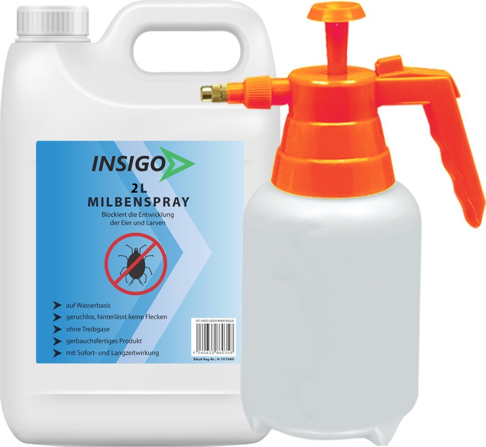 INSIGO Insektenspray Anti Milben-Spray Milben-Mittel Ungezieferspray, 2 l, auf Wasserbasis, geruchsarm, brennt / ätzt nicht, mit Langzeitwirkung von INSIGO