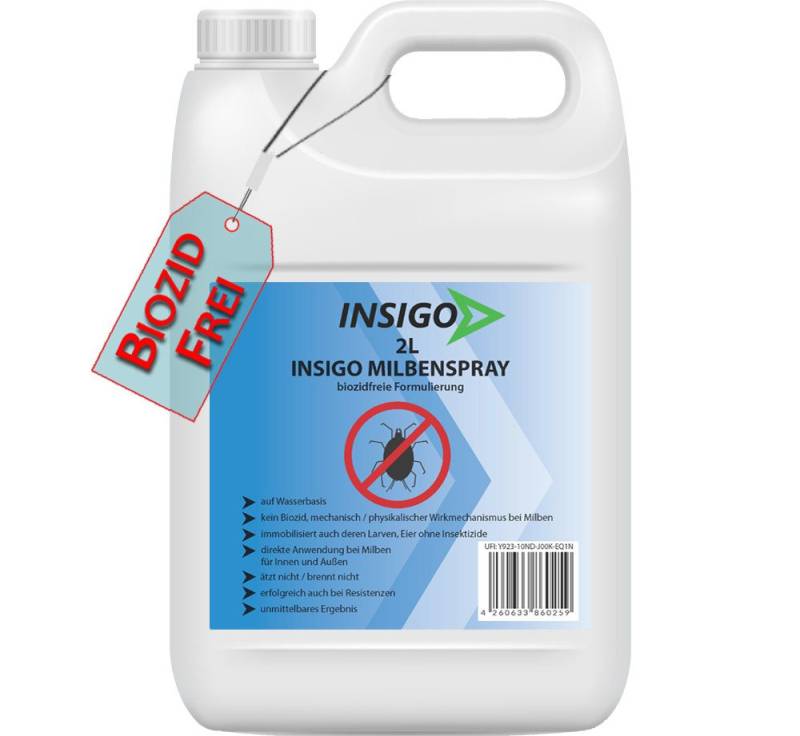 INSIGO Insektenspray Anti Milben-Spray Milben-Mittel Ungezieferspray, 2 l, biozidfreie Formel, auf Wasserbasis, geruchsarm, brennt / ätzt nicht von INSIGO