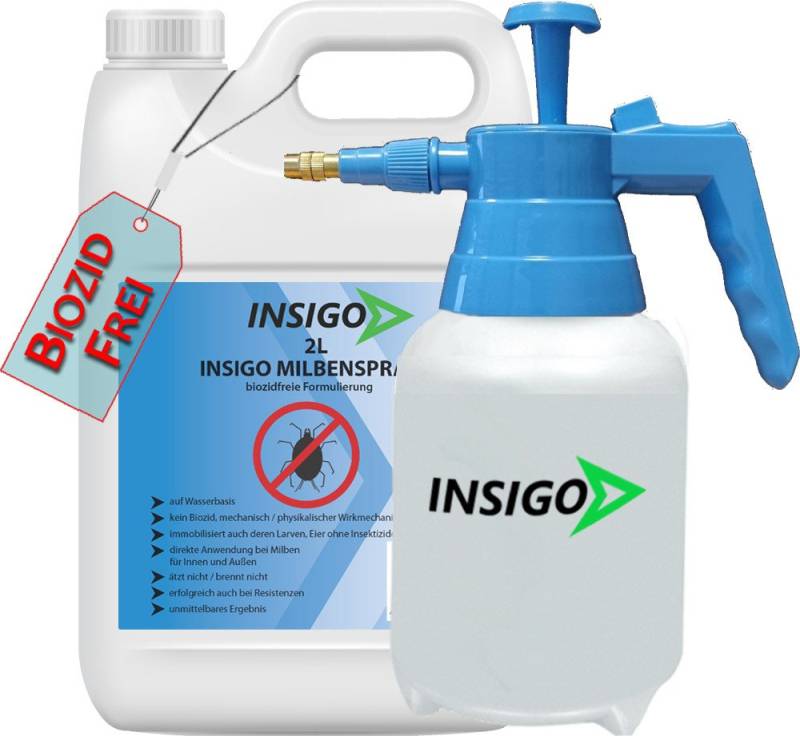 INSIGO Insektenspray Anti Milben-Spray Milben-Mittel Ungezieferspray, 2 l, biozidfreie Formel, auf Wasserbasis, geruchsarm, brennt / ätzt nicht von INSIGO
