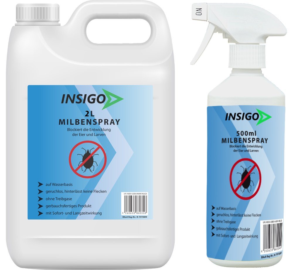 INSIGO Insektenspray Anti Milben-Spray Milben-Mittel Ungezieferspray, 2.5 l, auf Wasserbasis, geruchsarm, brennt / ätzt nicht, mit Langzeitwirkung von INSIGO