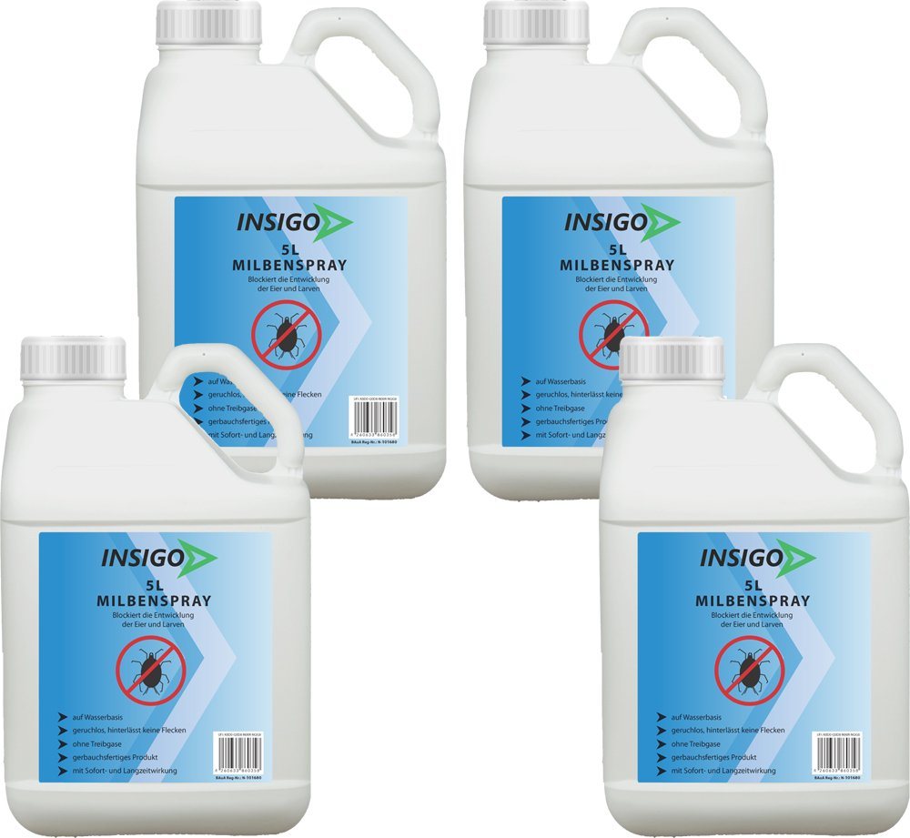 INSIGO Insektenspray Anti Milben-Spray Milben-Mittel Ungezieferspray, 20 l, auf Wasserbasis, geruchsarm, brennt / ätzt nicht, mit Langzeitwirkung von INSIGO