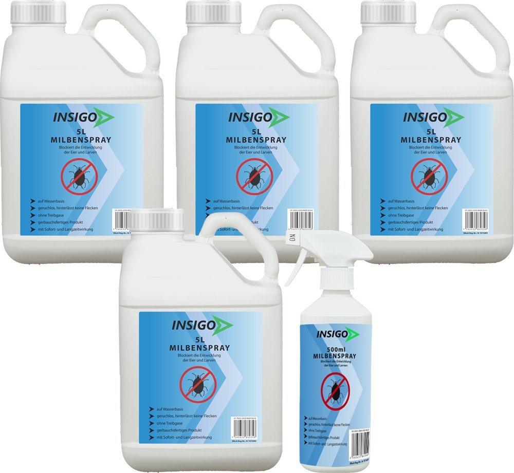 INSIGO Insektenspray Anti Milben-Spray Milben-Mittel Ungezieferspray, 20.5 l, auf Wasserbasis, geruchsarm, brennt / ätzt nicht, mit Langzeitwirkung von INSIGO