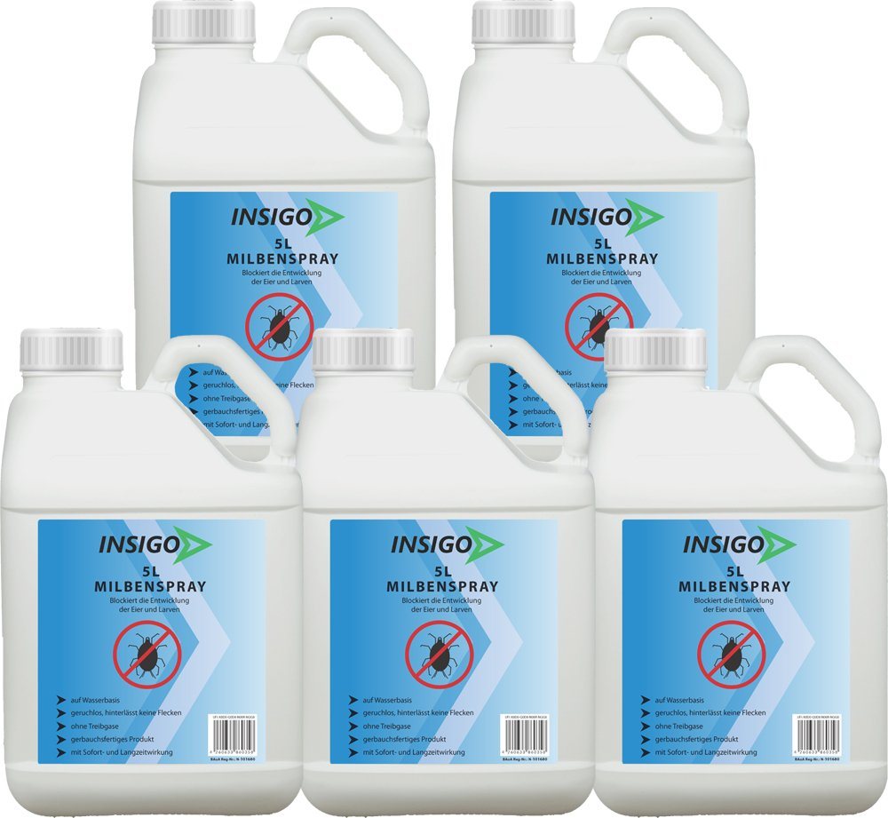 INSIGO Insektenspray Anti Milben-Spray Milben-Mittel Ungezieferspray, 25 l, auf Wasserbasis, geruchsarm, brennt / ätzt nicht, mit Langzeitwirkung von INSIGO