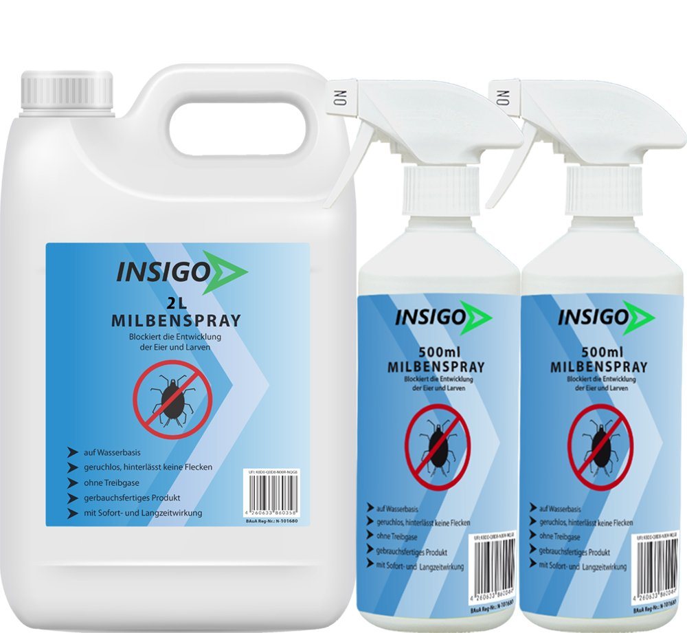 INSIGO Insektenspray Anti Milben-Spray Milben-Mittel Ungezieferspray, 3 l, auf Wasserbasis, geruchsarm, brennt / ätzt nicht, mit Langzeitwirkung von INSIGO