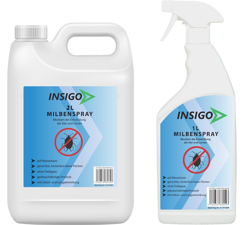 INSIGO Insektenspray Anti Milben-Spray Milben-Mittel Ungezieferspray, 3 l, auf Wasserbasis, geruchsarm, brennt / ätzt nicht, mit Langzeitwirkung von INSIGO