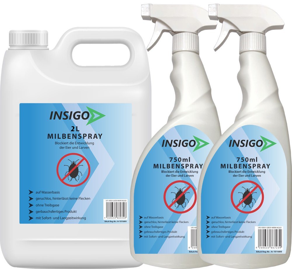INSIGO Insektenspray Anti Milben-Spray Milben-Mittel Ungezieferspray, 3.5 l, auf Wasserbasis, geruchsarm, brennt / ätzt nicht, mit Langzeitwirkung von INSIGO