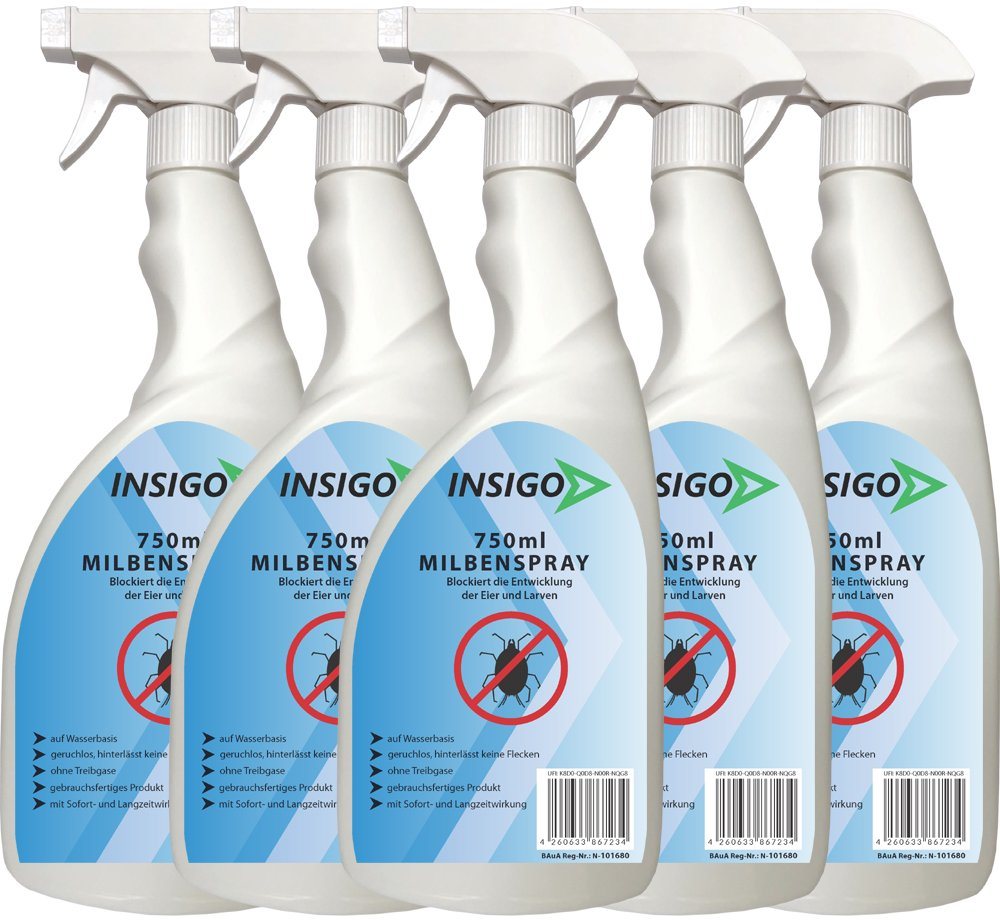 INSIGO Insektenspray Anti Milben-Spray Milben-Mittel Ungezieferspray, 3.75 l, auf Wasserbasis, geruchsarm, brennt / ätzt nicht, mit Langzeitwirkung von INSIGO