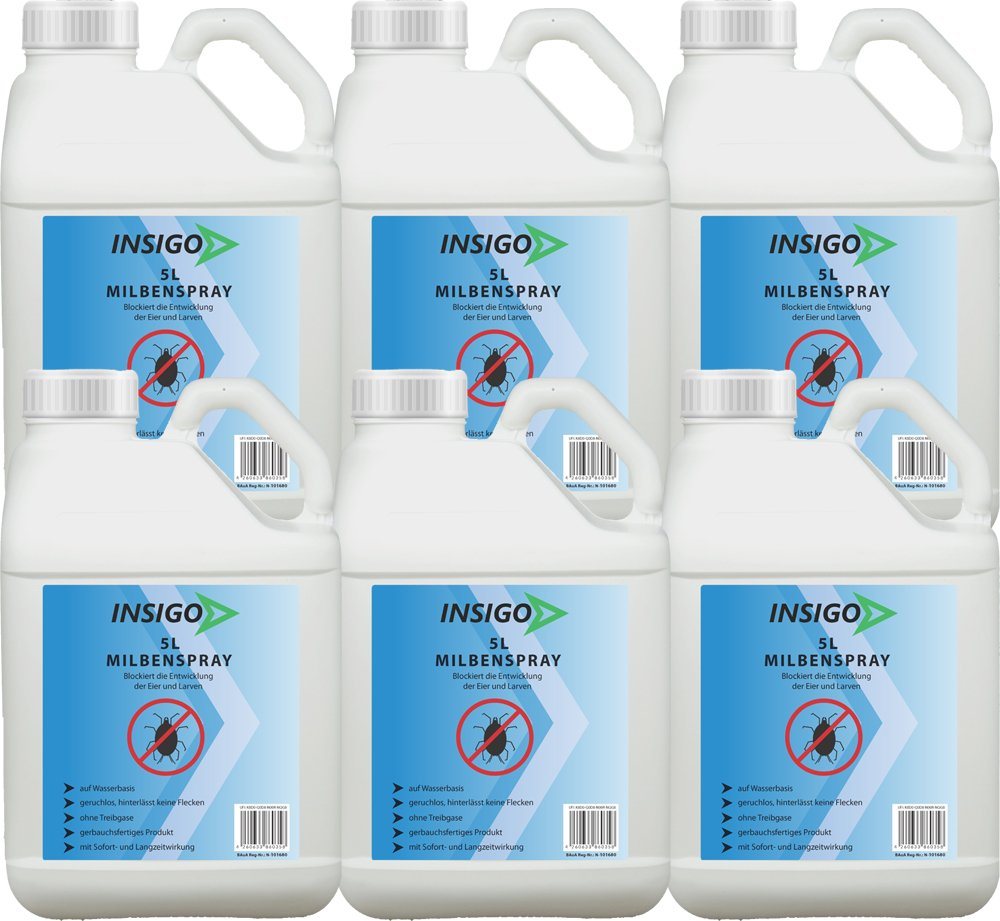 INSIGO Insektenspray Anti Milben-Spray Milben-Mittel Ungezieferspray, 30 l, auf Wasserbasis, geruchsarm, brennt / ätzt nicht, mit Langzeitwirkung von INSIGO