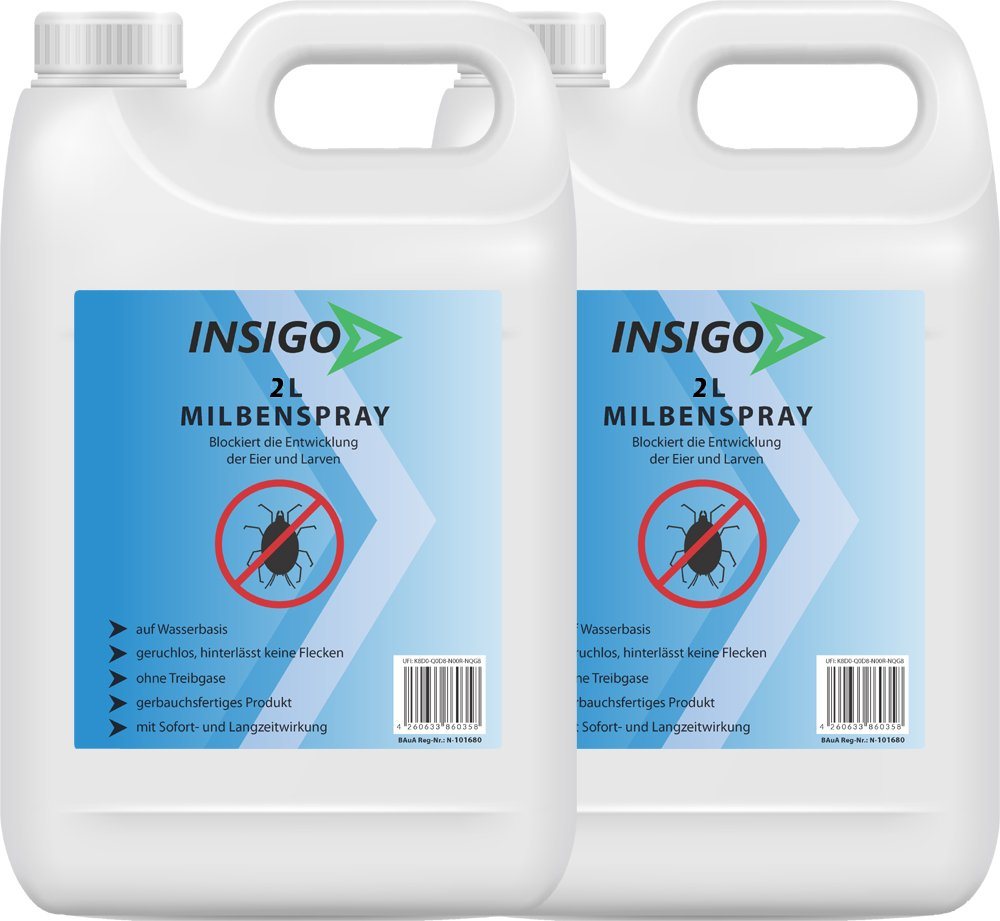 INSIGO Insektenspray Anti Milben-Spray Milben-Mittel Ungezieferspray, 4 l, auf Wasserbasis, geruchsarm, brennt / ätzt nicht, mit Langzeitwirkung von INSIGO