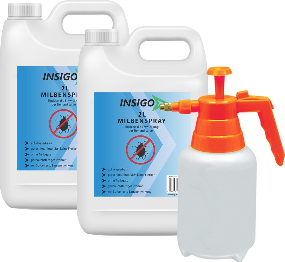 INSIGO Insektenspray Anti Milben-Spray Milben-Mittel Ungezieferspray, 4 l, auf Wasserbasis, geruchsarm, brennt / ätzt nicht, mit Langzeitwirkung von INSIGO