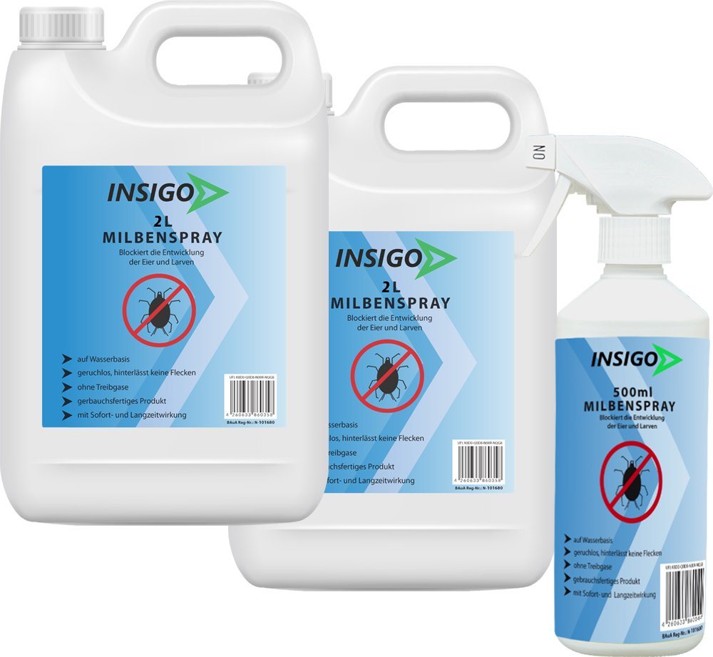 INSIGO Insektenspray Anti Milben-Spray Milben-Mittel Ungezieferspray, 4.5 l, auf Wasserbasis, geruchsarm, brennt / ätzt nicht, mit Langzeitwirkung von INSIGO