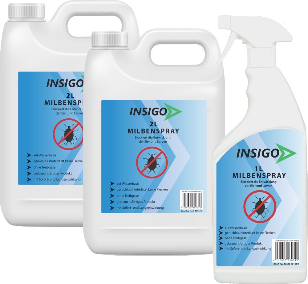 INSIGO Insektenspray Anti Milben-Spray Milben-Mittel Ungezieferspray, 5 l, auf Wasserbasis, geruchsarm, brennt / ätzt nicht, mit Langzeitwirkung von INSIGO