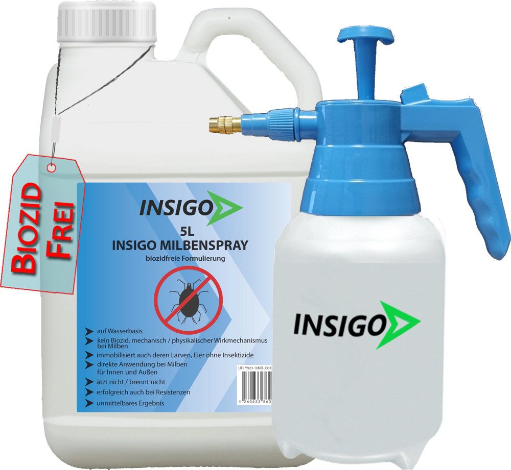 INSIGO Insektenspray Anti Milben-Spray Milben-Mittel Ungezieferspray, 5 l, auf Wasserbasis, geruchsarm, brennt / ätzt nicht, mit Langzeitwirkung von INSIGO