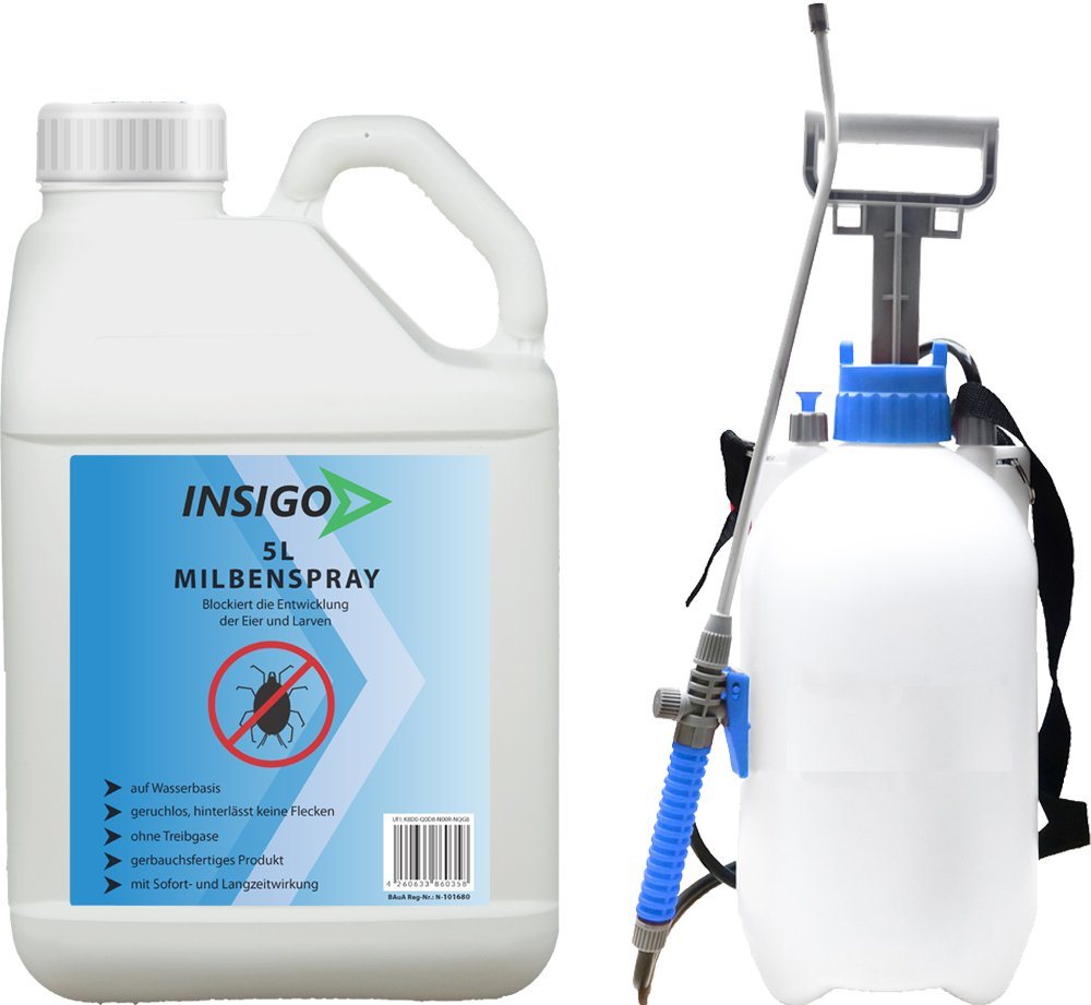 INSIGO Insektenspray Anti Milben-Spray Milben-Mittel Ungezieferspray, 5 l, auf Wasserbasis, geruchsarm, brennt / ätzt nicht, mit Langzeitwirkung von INSIGO