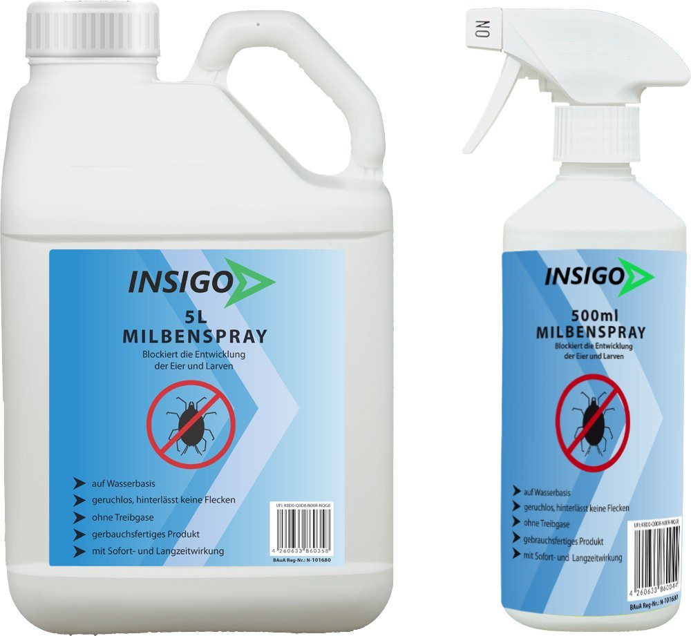 INSIGO Insektenspray Anti Milben-Spray Milben-Mittel Ungezieferspray, 5.5 l, auf Wasserbasis, geruchsarm, brennt / ätzt nicht, mit Langzeitwirkung von INSIGO