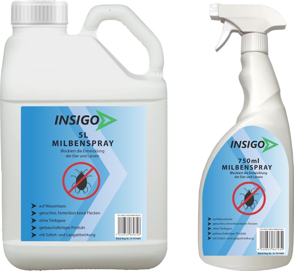 INSIGO Insektenspray Anti Milben-Spray Milben-Mittel Ungezieferspray, 5.75 l, auf Wasserbasis, geruchsarm, brennt / ätzt nicht, mit Langzeitwirkung von INSIGO