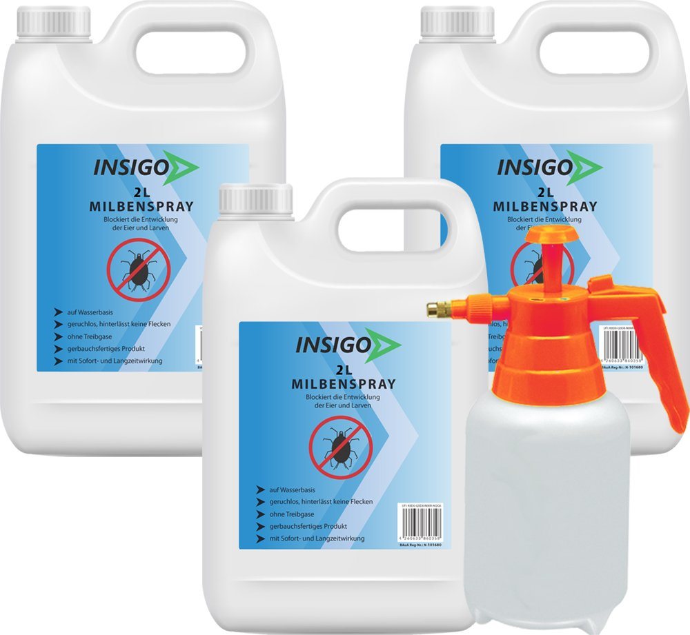 INSIGO Insektenspray Anti Milben-Spray Milben-Mittel Ungezieferspray, 6 l, auf Wasserbasis, geruchsarm, brennt / ätzt nicht, mit Langzeitwirkung von INSIGO