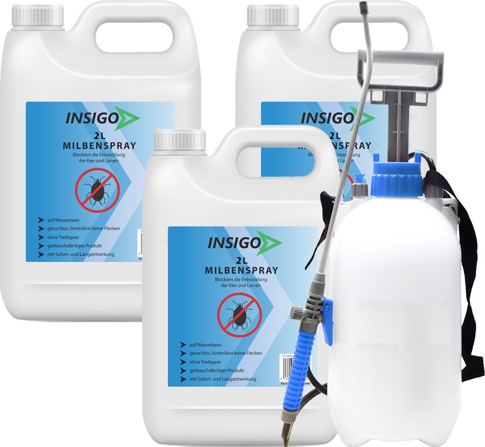 INSIGO Insektenspray Anti Milben-Spray Milben-Mittel Ungezieferspray, 6 l, auf Wasserbasis, geruchsarm, brennt / ätzt nicht, mit Langzeitwirkung von INSIGO