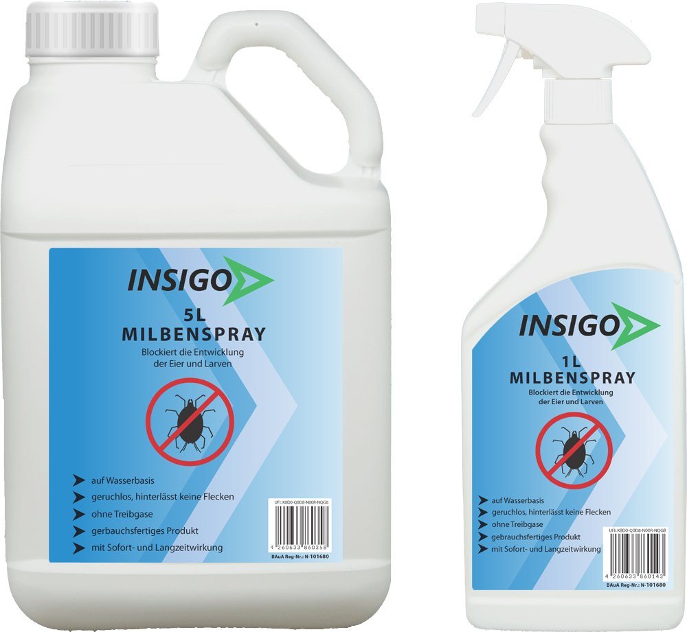 INSIGO Insektenspray Anti Milben-Spray Milben-Mittel Ungezieferspray, 6 l, auf Wasserbasis, geruchsarm, brennt / ätzt nicht, mit Langzeitwirkung von INSIGO
