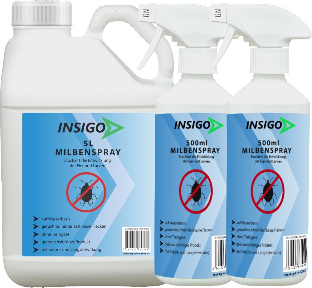 INSIGO Insektenspray Anti Milben-Spray Milben-Mittel Ungezieferspray, 6 l, auf Wasserbasis, geruchsarm, brennt / ätzt nicht, mit Langzeitwirkung von INSIGO