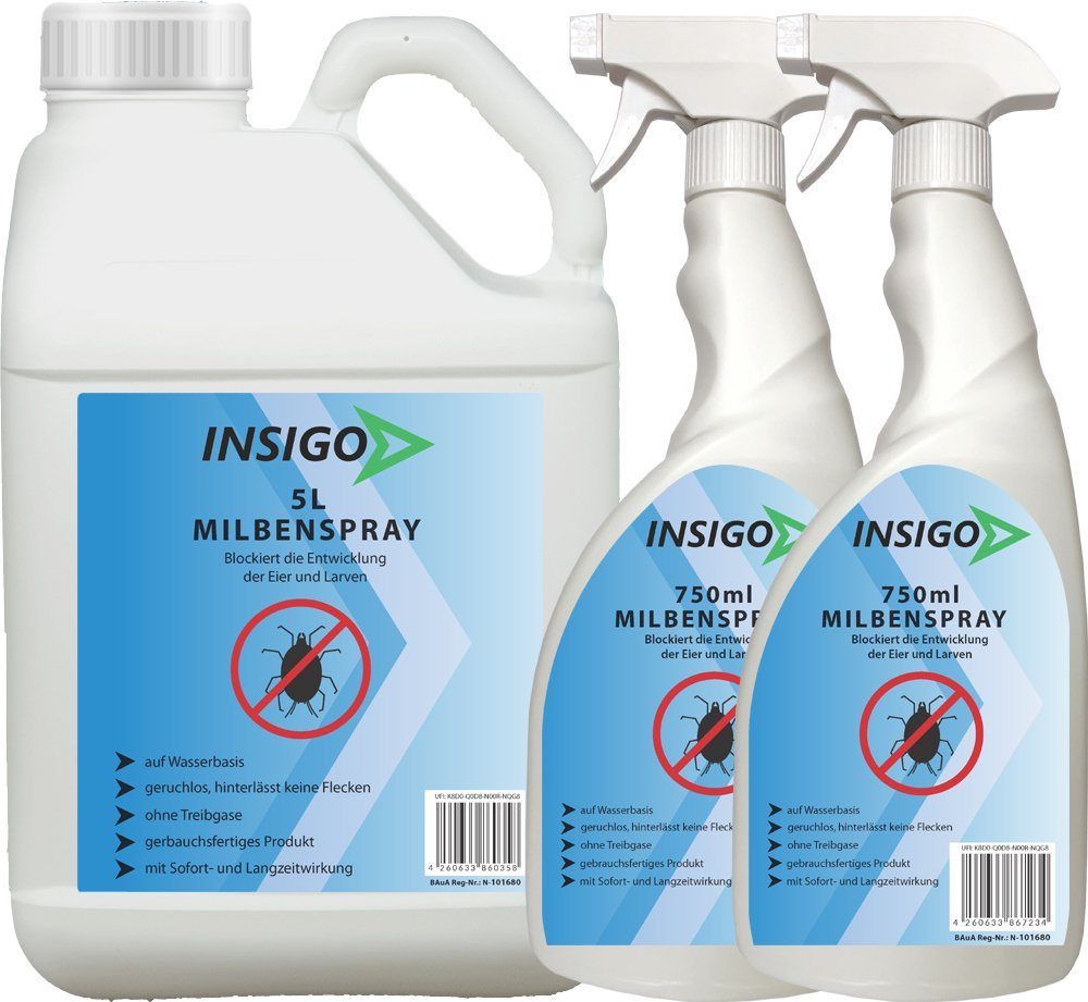 INSIGO Insektenspray Anti Milben-Spray Milben-Mittel Ungezieferspray, 6.5 l, auf Wasserbasis, geruchsarm, brennt / ätzt nicht, mit Langzeitwirkung von INSIGO