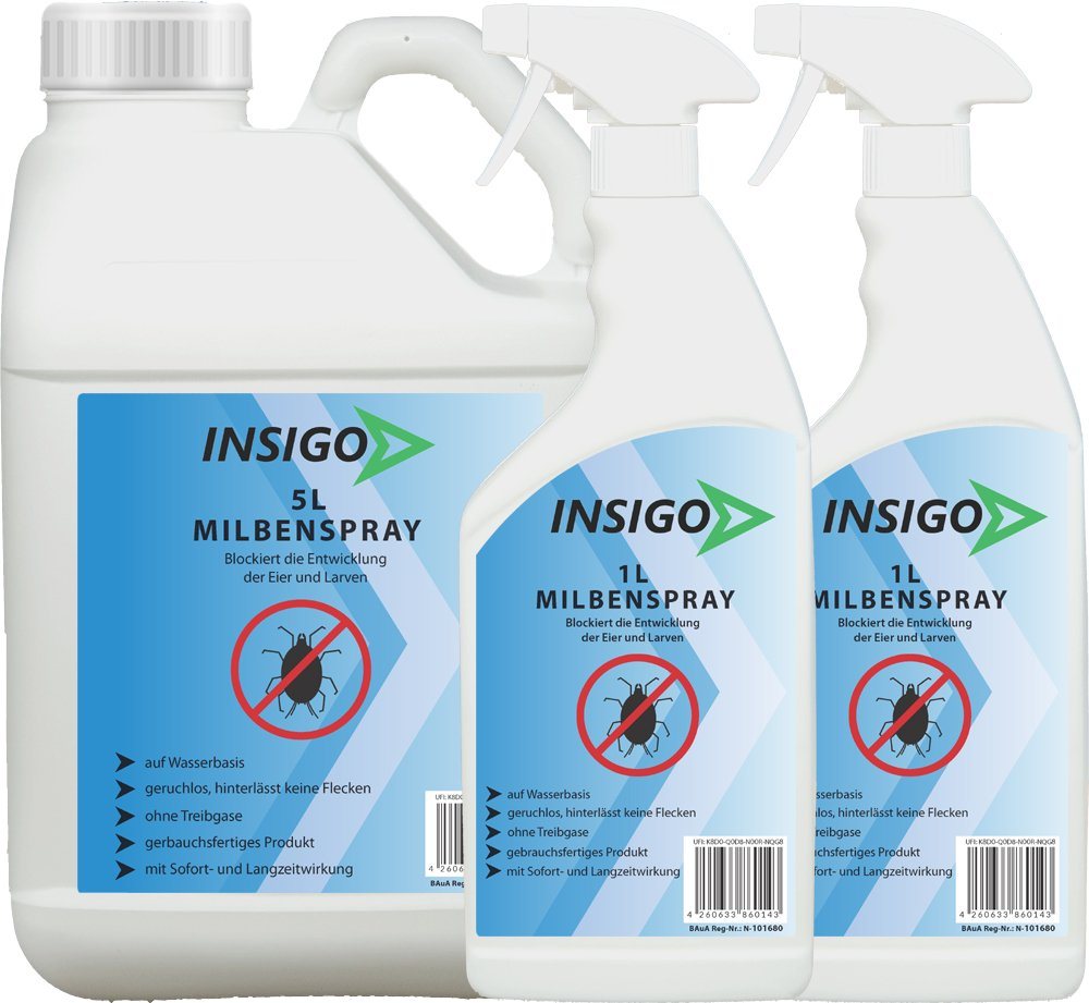 INSIGO Insektenspray Anti Milben-Spray Milben-Mittel Ungezieferspray, 7 l, auf Wasserbasis, geruchsarm, brennt / ätzt nicht, mit Langzeitwirkung von INSIGO