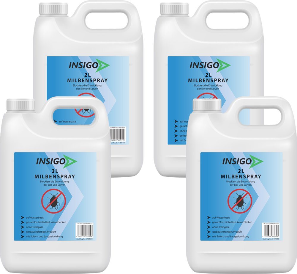 INSIGO Insektenspray Anti Milben-Spray Milben-Mittel Ungezieferspray, 8 l, auf Wasserbasis, geruchsarm, brennt / ätzt nicht, mit Langzeitwirkung von INSIGO