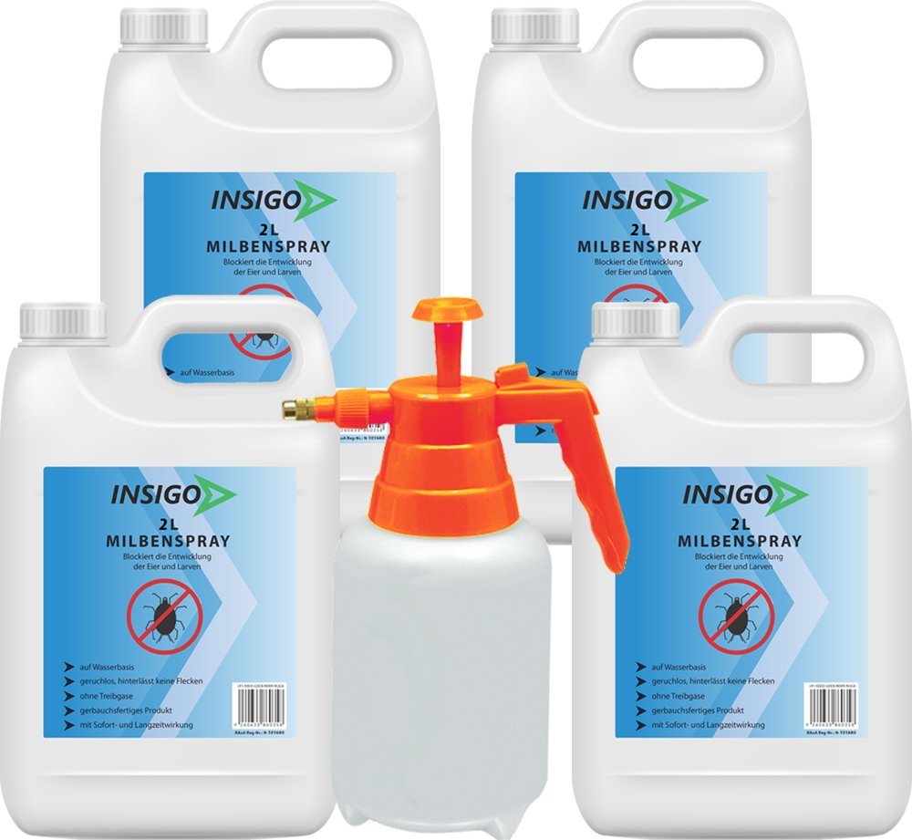 INSIGO Insektenspray Anti Milben-Spray Milben-Mittel Ungezieferspray, 8 l, auf Wasserbasis, geruchsarm, brennt / ätzt nicht, mit Langzeitwirkung von INSIGO