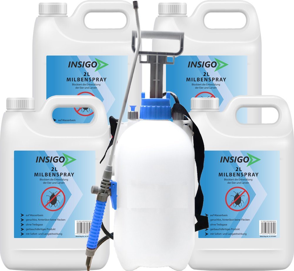 INSIGO Insektenspray Anti Milben-Spray Milben-Mittel Ungezieferspray, 8 l, auf Wasserbasis, geruchsarm, brennt / ätzt nicht, mit Langzeitwirkung von INSIGO