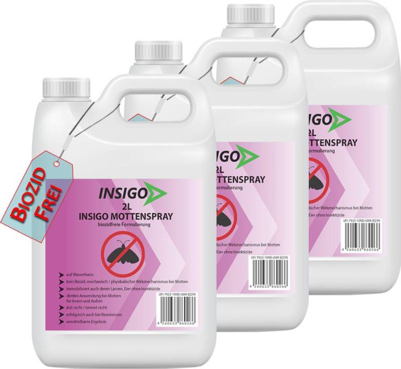 INSIGO Insektenspray INSIGO MOTTE, 6 l, biozidfreie Formel, auf Wasserbasis, geruchsarm, brennt / ätzt nicht von INSIGO