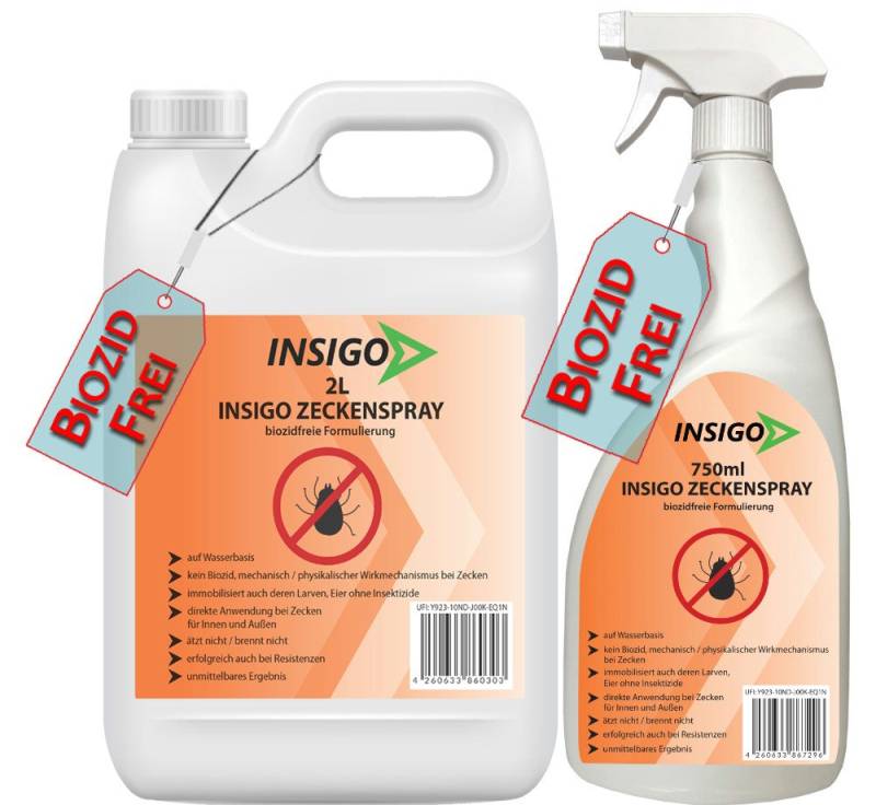INSIGO Insektenspray INSIGO ZECKE, 2.75 l, biozidfreie Formel, auf Wasserbasis, geruchsarm, brennt / ätzt nicht von INSIGO