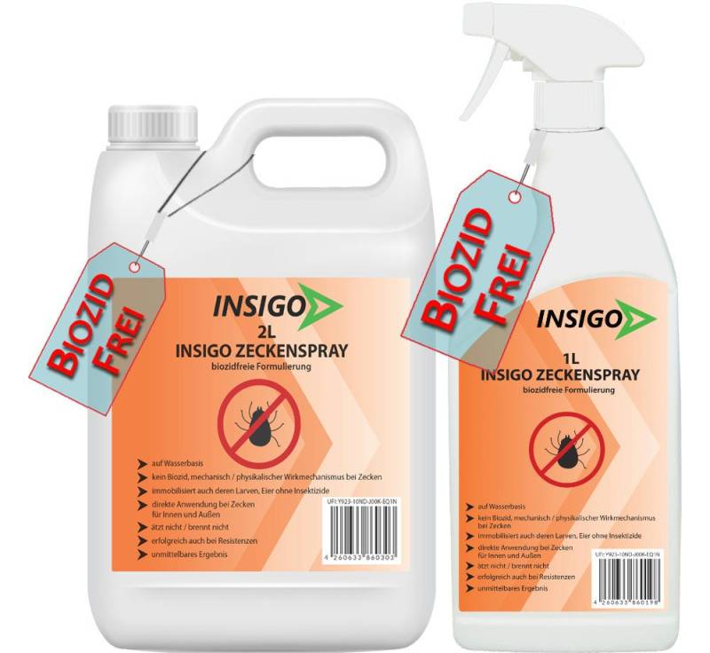 INSIGO Insektenspray INSIGO ZECKE, 3 l, biozidfreie Formel, auf Wasserbasis, geruchsarm, brennt / ätzt nicht von INSIGO