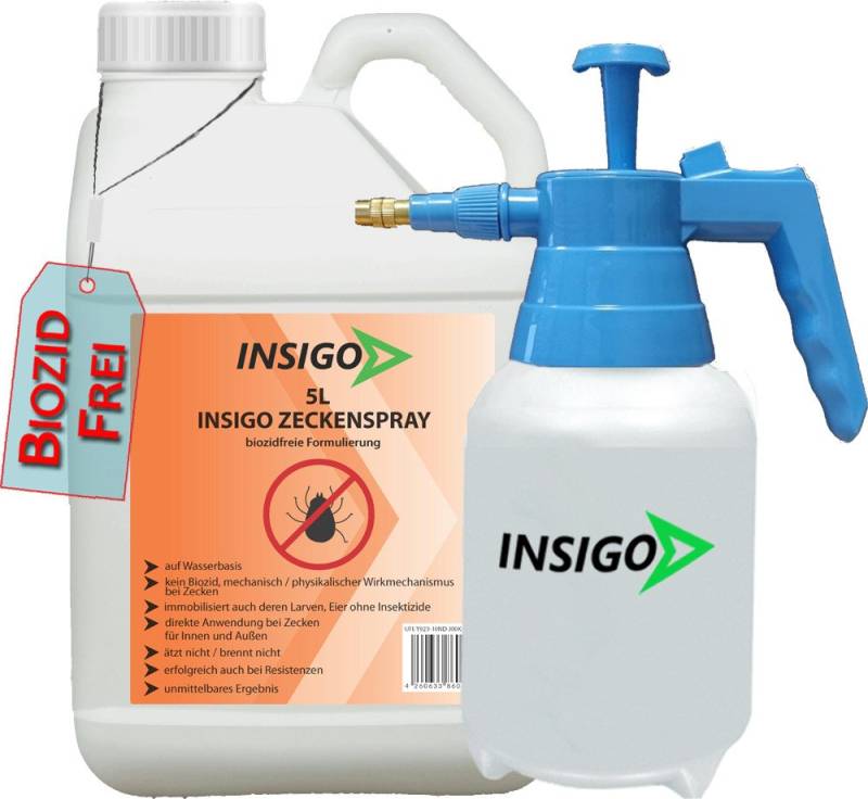 INSIGO Insektenspray INSIGO ZECKE, 5 l, biozidfreie Formel, auf Wasserbasis, geruchsarm, brennt / ätzt nicht von INSIGO